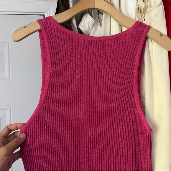 LUZIA FAZZOLI pink thick rib knit stretchy glitter metallic surplice bodysuit - Picture 3 of 6